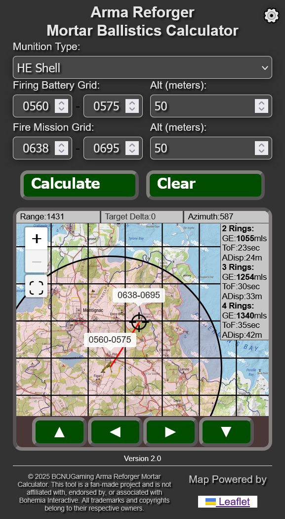 Arma Reforger Mortar Ballistics Calculator (Mobile)